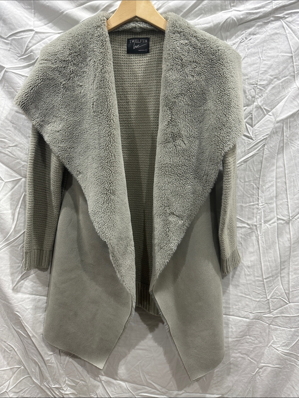 Twelfth by Two-Tone Gray Faux-Shearling Open Front Sweater